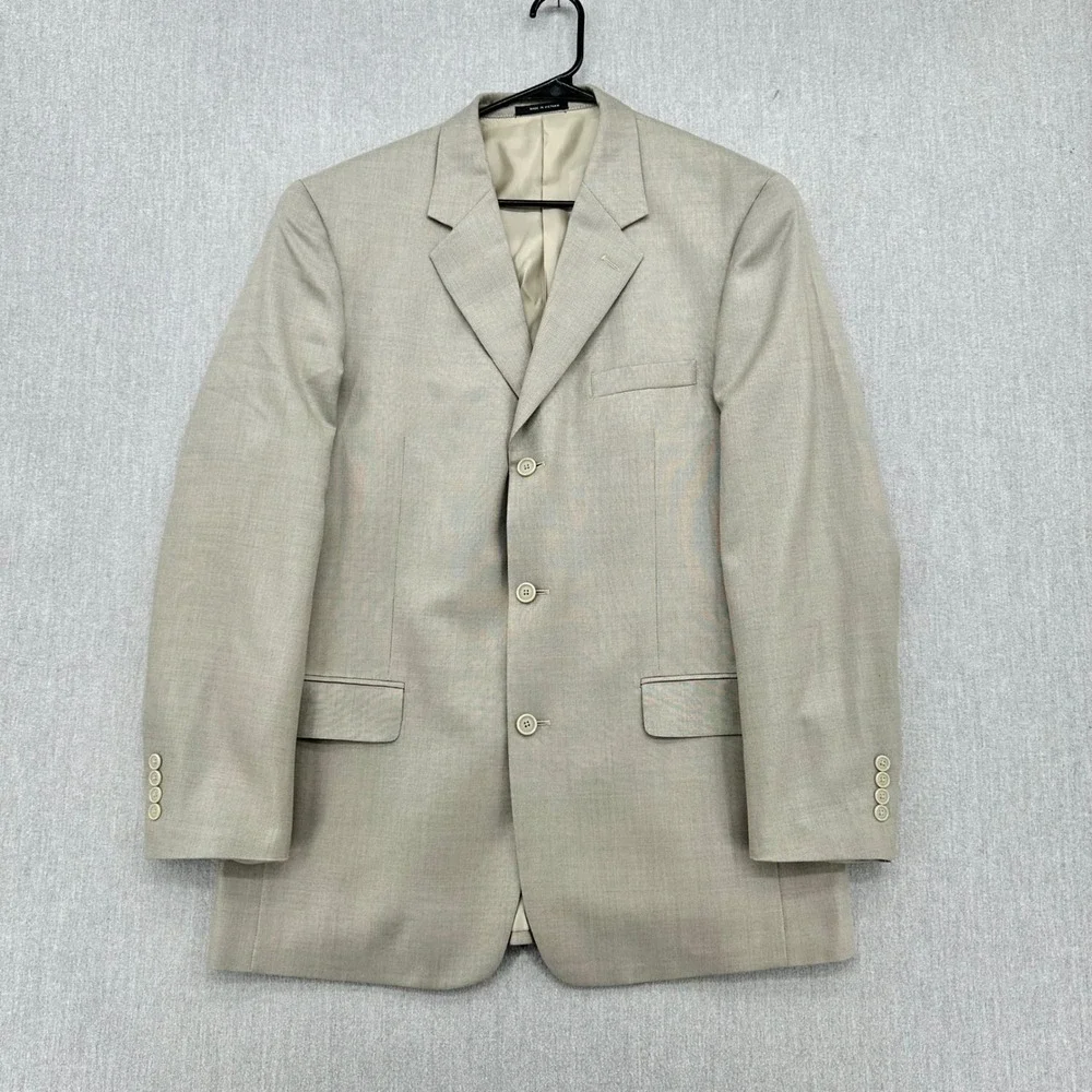 Alfani Blazer Mens 42L Beige Silk Wool Blend 3 Button Tailored Sport Coat